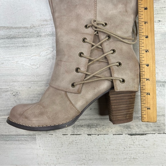 Torrid 9W Tan Tall Boots Stacked Block Heel Side Zip Wide Calf Burnished Vegan - Picture 11 of 16